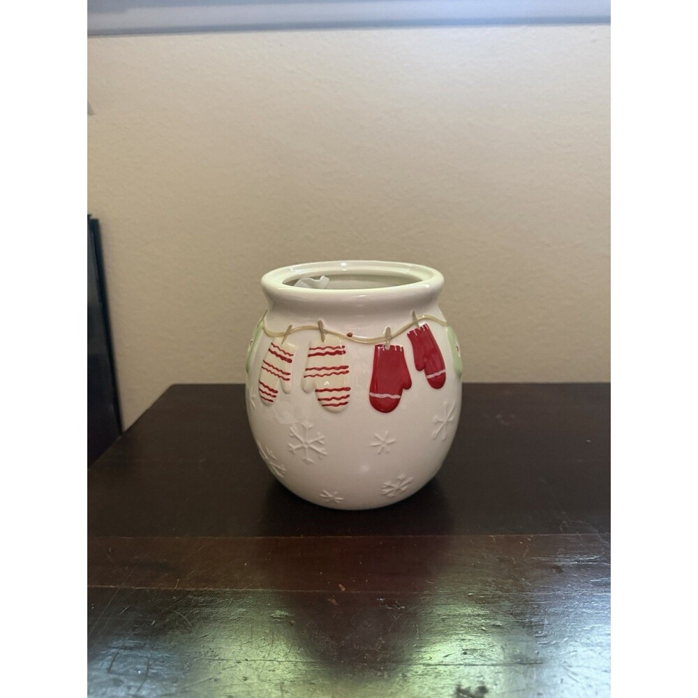 Vintage Hallmark Christmas Round Mitten Cookie Jar Holiday Decor - No Lid